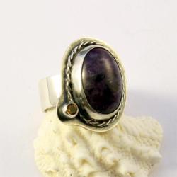 srebrny pierścionek z czaroitem - Pierścionki - Biżuteria