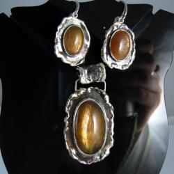 Komplet biżuterii srebrnej z kamieniami słonecznym - Komplety - Biżuteria