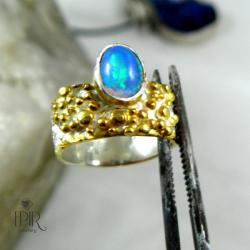 obrączka srebrna z opalem - Pierścionki - Biżuteria