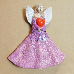 anioł,różowy,lawendowy,dekoracja ścienna,serce - Ceramika i szkło - Wyposażenie wnętrz