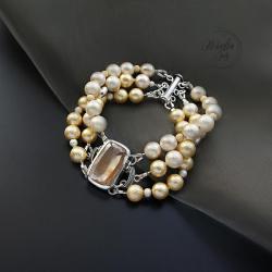 srebrna,bransoletka,z perłami,z kamieniem - Bransoletki - Biżuteria