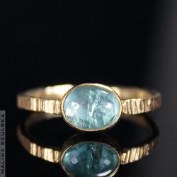 pierścionek,akwamaryn,złocony,delikatny,ryflowany - Pierścionki - Biżuteria