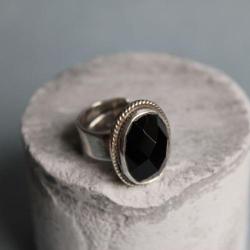pierścionek srebro onyks retro vintage - Pierścionki - Biżuteria