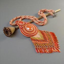 naszyjnik,haft,na sznurze,pomarańczowy - Naszyjniki - Biżuteria