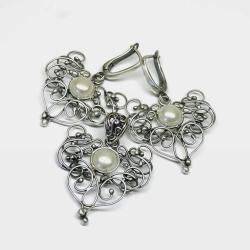 elegancki ażurowy komplet z perłami - Kolczyki - Biżuteria