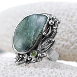 serafinit,zielony pierścionek,peridot,litori - Pierścionki - Biżuteria