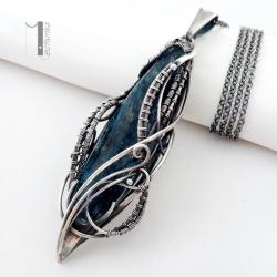 naszyjnik srebrny,kyanit,wire wrapping,925 - Naszyjniki - Biżuteria
