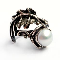 srebrny pierścionek,perła,metaloplastyka,925 - Pierścionki - Biżuteria