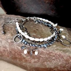 Bransoletka,srebro i naturalne perły - Bransoletki - Biżuteria