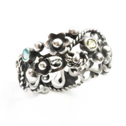 srebrny pierścionek z kamieniami,koronkowy - Pierścionki - Biżuteria