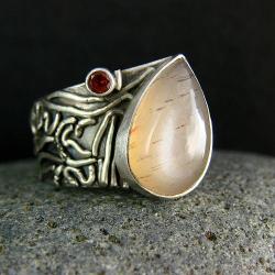 srebro,kamień księżycowy,granat,pierścień - Pierścionki - Biżuteria