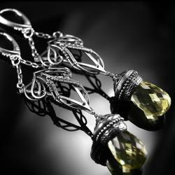 srebrne,kolczyki,wire-wrapping,kwarc lemon,ciba - Kolczyki - Biżuteria
