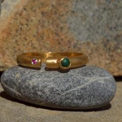 prosty pierścień,pierścień z malachitem,kolorowy - Pierścionki - Biżuteria