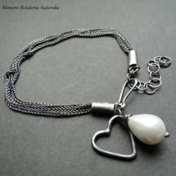 srebro,perła,serce,surowa - Bransoletki - Biżuteria
