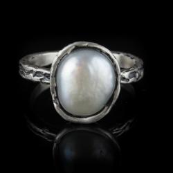 biała perła,natralna,pierścionek,srebro - Pierścionki - Biżuteria