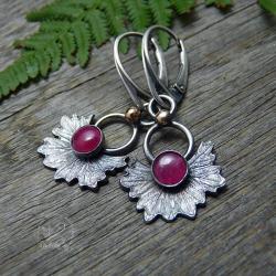 srebrne,rubinowe,rubiny,srebrny liść,natura - Kolczyki - Biżuteria