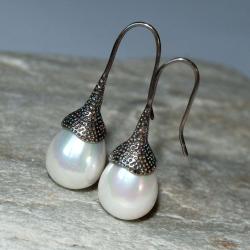 kolczyki srebrne,z perłami,perły,slubne,artseko - Kolczyki - Biżuteria