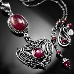 srebrny,naszyjnik,wire-wrapping,rubin,ciba,rubiny - Naszyjniki - Biżuteria