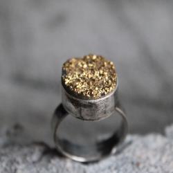 pierścionek srebro druza agat gold złoto - Pierścionki - Biżuteria