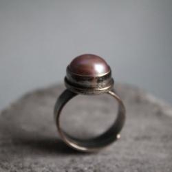 pierścionek srebro perła klasyka oksyda - Pierścionki - Biżuteria