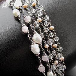 Bransoletki ze srebra,kwarcu i naturalnych pereł - Komplety - Biżuteria