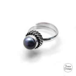 srebrny pierścionek,pierścionek z perłą - Pierścionki - Biżuteria