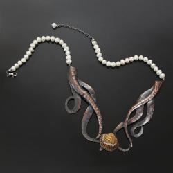 miedziany naszyjnik,naszyjnik z perłami - Naszyjniki - Biżuteria