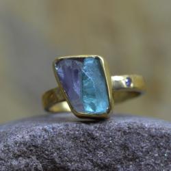 surowy pierścień,pierścień z ametystem,boho - Pierścionki - Biżuteria