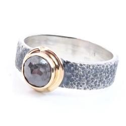 srebrno-złoty pierścionek,pierścionek z diamentem - Pierścionki - Biżuteria