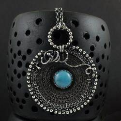 naszyjnik,wire-wrapping,misterny,okrągły,niebieski - Naszyjniki - Biżuteria