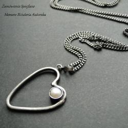srebro,perła,serce,surowy - Naszyjniki - Biżuteria