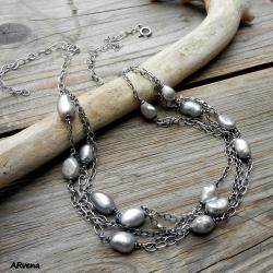 delikatny,elegancki,nowoczesny,srebrny,perły - Naszyjniki - Biżuteria