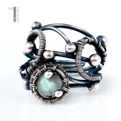 pierścionek srebrny,wire wrapping,labradoryt, - Pierścionki - Biżuteria