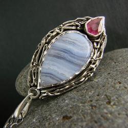 srebro,rubin,agat blue lace,wisior - Wisiory - Biżuteria