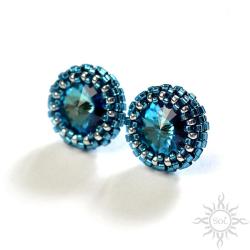 okrągłe,niebieskie,bermuda,kryształowe,drobne, - Kolczyki - Biżuteria