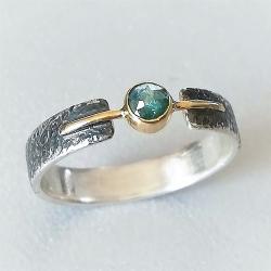 srebrno-złoty pierścionek z diamentem - Pierścionki - Biżuteria