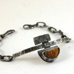 srebrna bransoleta z bursztynem - Bransoletki - Biżuteria