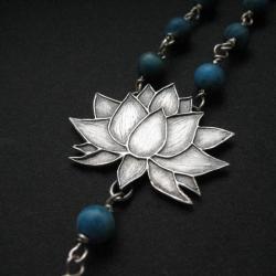 kwiat lotosu,naszyjnik,unikat,srebrna biżuteria - Naszyjniki - Biżuteria
