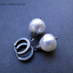 srebro,perły,surowe,białe - Kolczyki - Biżuteria
