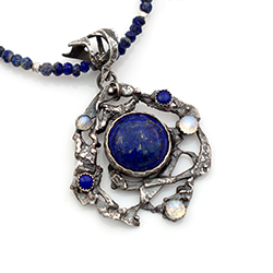 surowy,srebro,lapis lazuli,kamień księżycowy - Naszyjniki - Biżuteria