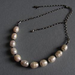 naszyjnik,srebro,perły,hematyt - Naszyjniki - Biżuteria
