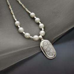 srebrny,naszyjnik,z koralem,z perłami - Naszyjniki - Biżuteria