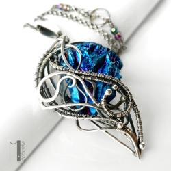 naszyjnik srebrny,kwarc tytanowy,wire wrapping - Naszyjniki - Biżuteria