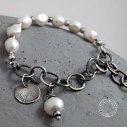 srebro,perła,oksydowane,surowa,łańcuch - Bransoletki - Biżuteria