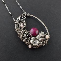naszyjnik,wire-wrapping,misterny,romantyczny,rubin - Naszyjniki - Biżuteria