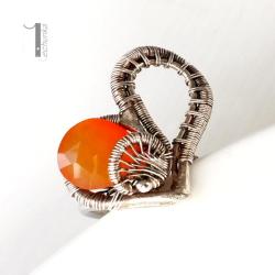 pieścionek z karneolem,srebro,wire wrapping - Pierścionki - Biżuteria