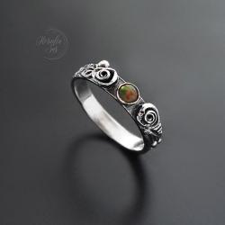 srebrny,pierścionek,z opalem,z kwiatem - Pierścionki - Biżuteria