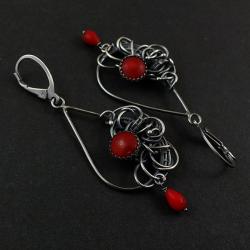 kolczyki,czerwone,koral,wire-wrapping,misterne - Kolczyki - Biżuteria