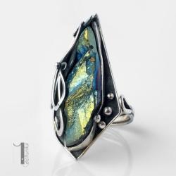 pierścień srebrny,kwarc tytanowy,metaloplastyka - Pierścionki - Biżuteria
