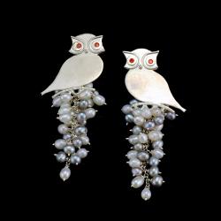 sowy polarne,kolczyki z perłami - Kolczyki - Biżuteria
